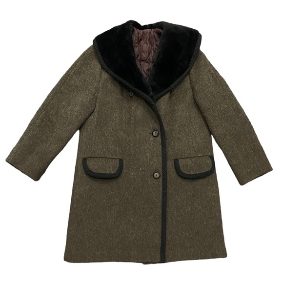VINTAGE no brand "wool" warm thick material brown faux fur jacket Coat sz S/M - Picture 7 of 9